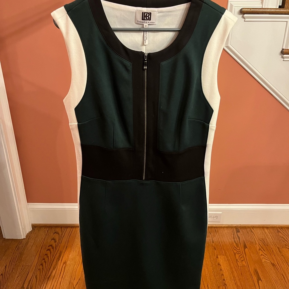 Laundry by Design Green Sheath Midi Dress Sleeveless Crew Neck